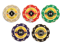 CROWN покерные фишки (номиналы от 1 до 100).